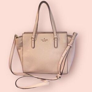 KATE SPADE NEW YORK SMALL TAN PEBBLE LEATHER SATCHEL BAG